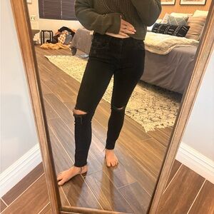 MOTHER Black Ripped Skinny Jeans